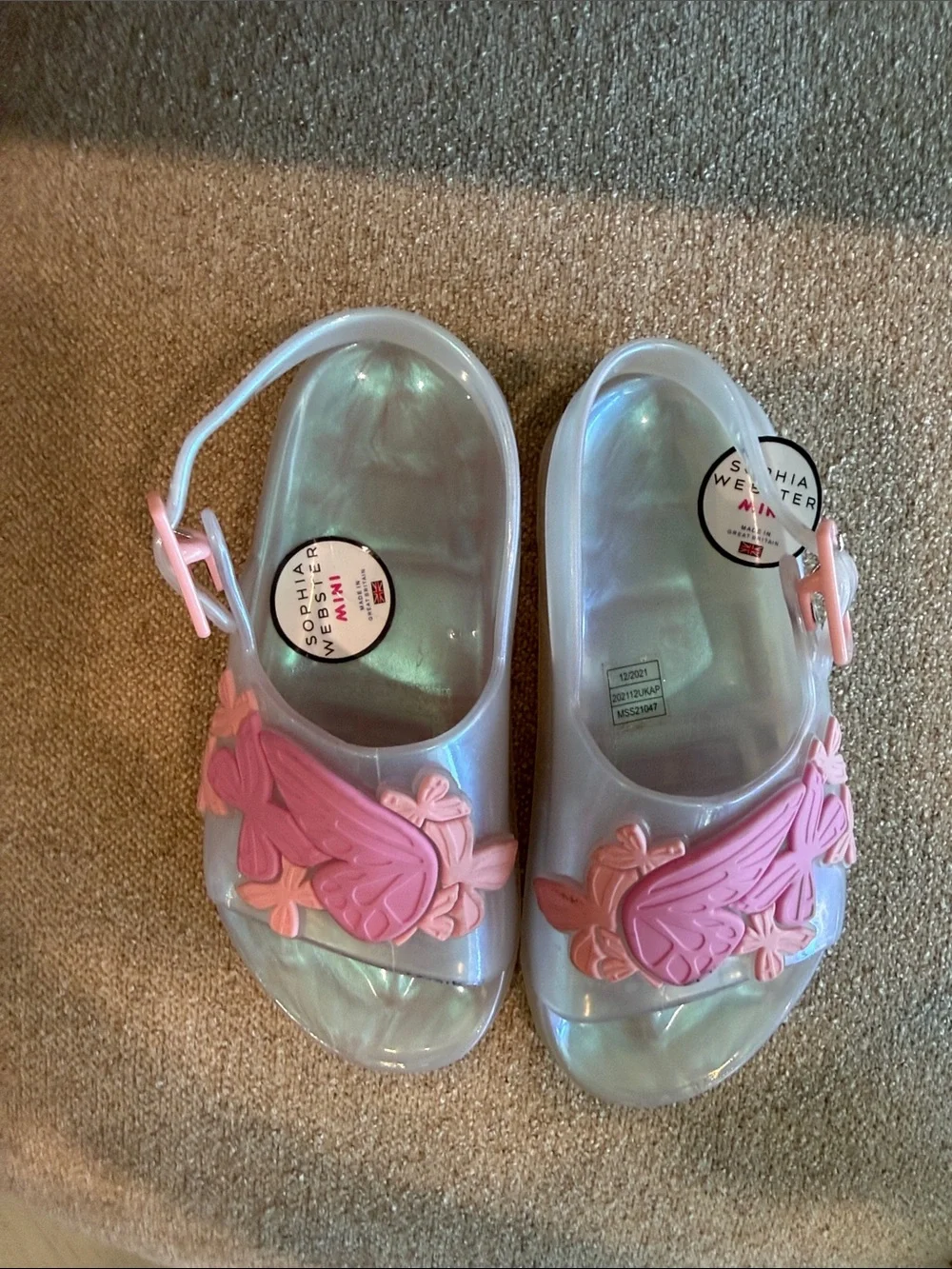 Kids Iridescent Jelly Sandals with Pink Butterfly Accent SOPHIA WEBSTER